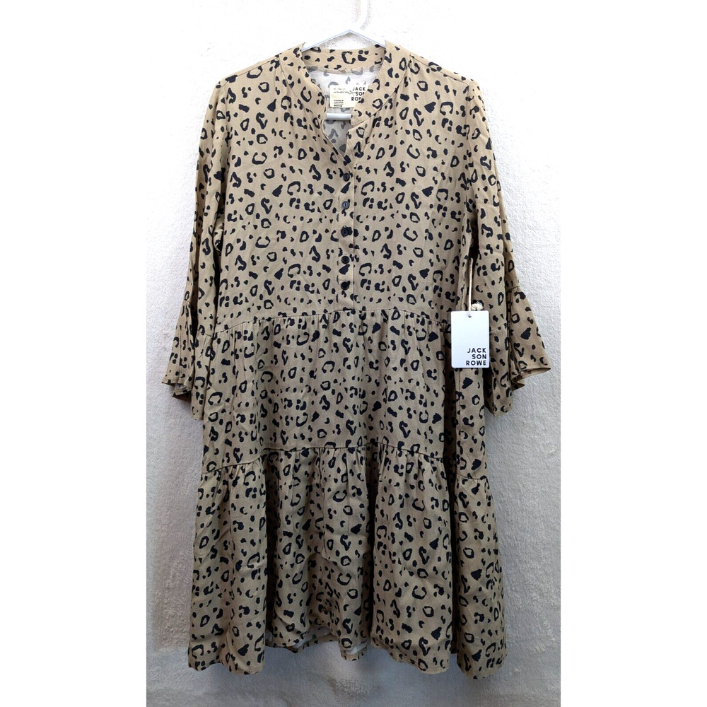Jackson Rowe sz M Shift Dress animal print layered a-line 1026